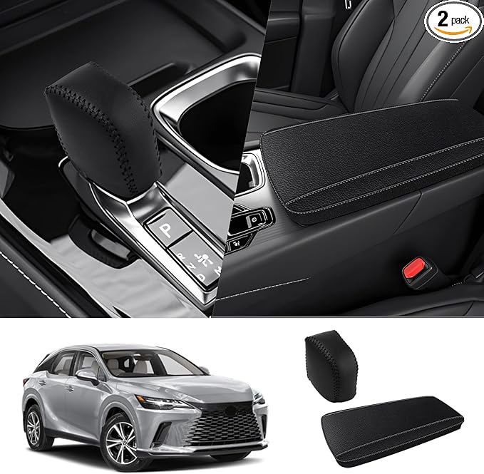 Autorder 2PCS Center Console Cover for 2023 2024 2025 Lexus RX350/RX350h/RX450h+/RX500h Accessories Gear Shift Knob Cover Anti-Scratch Leather Armrest Cover&Shift Knob Cover