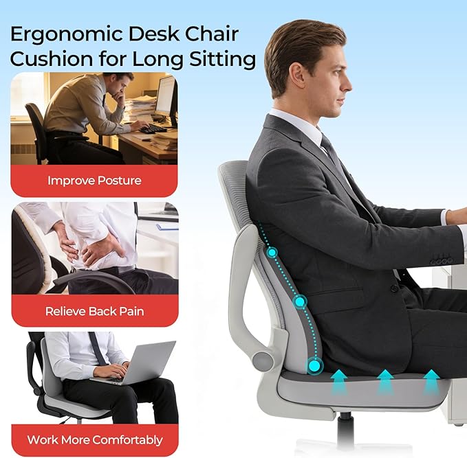 Car Seat Cushion & Lumbar Support Set, Memory Foam Seat Cushion for Long Sitting & Driving, Ideal for Truck Bus Van Drivers, Office Chair Cushion Set