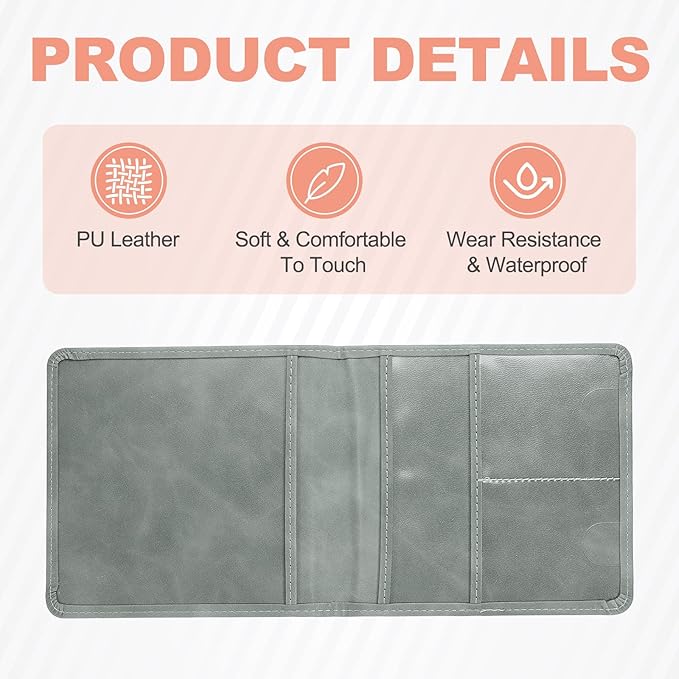HARFINGTON Car Registration and Insurance Holder 5.63" x 5.31" PU Leather Vehicle Glove Box Organizer Storage Accessories Men Women Car ID Holder for License ID Card Bank Card, Gray