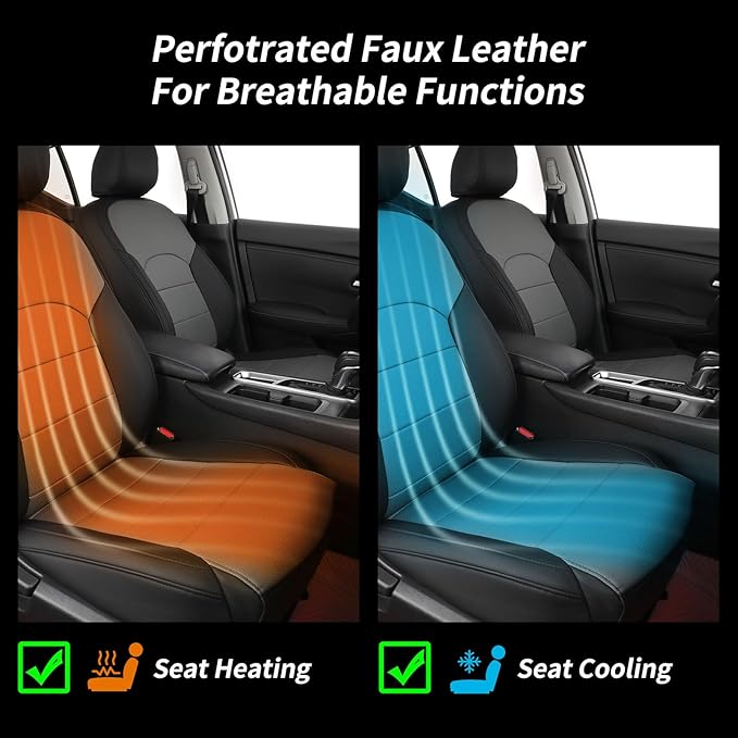 coverdream Rogue Leather Seat Covers Full Set for 2014-2019 2020 Nissan Rogue(Not for Select) S,SV,SL,Fully Covered,Luxury Waterproof Car Seat Protector,Fit Like A Glove (Black/Gray)