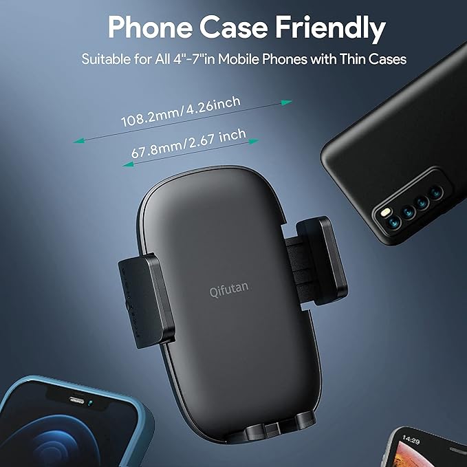 Qifutan Cell Phone Holder for Car Phone Mount Long Arm Dashboard Windshield Car Phone Holder Anti-Shake Stabilizer Phone Car Holder Compatible with All Phone Android Smartphone, Black