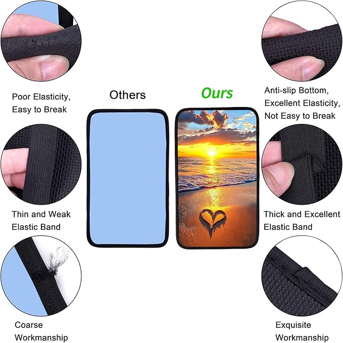 JANENFNA Car Armrest Cover Pads Universal Fashion Cute Auto Center Console Armrest Cover Pad with 2PCS Car Coasters Soft Waterproof Car Armrest Seat Protector for Women,Sunset Heart Beach