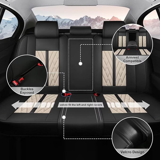 TTX LIGHTING Seat Covers Fit for Kia Rio 2013-2023 Car Seat Covers Full Set Car Faux Leather Breathable Waterproof (5 Seats, Black&Beige)