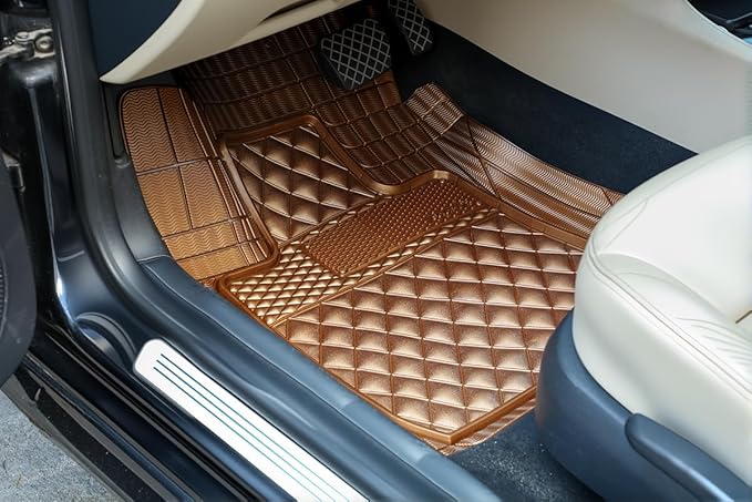 Universal Trim-to-Fit Car Floor Mats for Cars Trucks SUVs Rubber Non-Slip Waterproof All Weather Protection Floor Liner-Gold