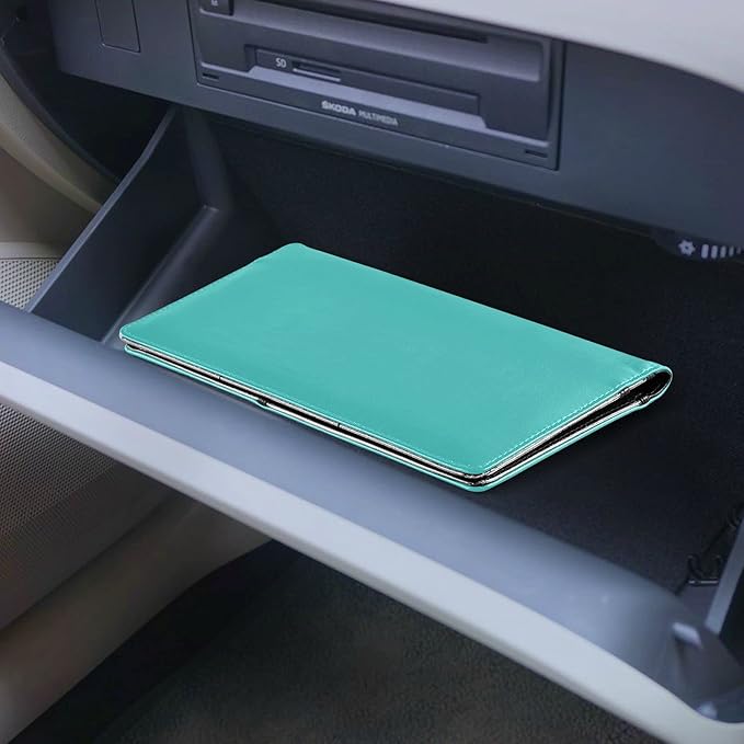 Custom Car Registration and Insurance Card Holder Personalized Leather Glove Box Organize Men Women Wallet Accessories Case for Cards, Essential Document Driver License Turquoise