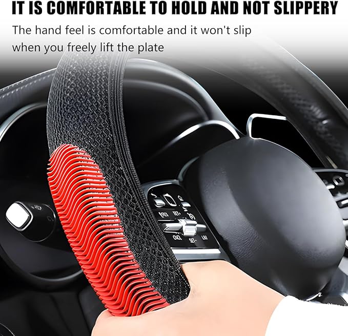 Elastic Stretch Car Steering Wheel Cover, Breathable No Inner Ring Vehicle Steering Wheel Protector, 15 Inch Ice Silk Anti Slip Automotive Accessories, Universal Fit (Black/Red)