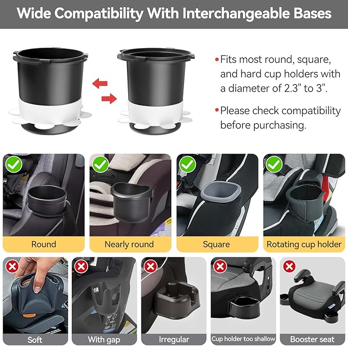 [2 Pack] Car Seat Cup Holder Snack Tray Black, Toddler Travel & Road Trip Essentials Accessory for Mess-Free Snacking in The Car,Travel Tray for Kids Car Seat