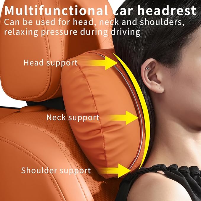 2 Pcs Car Headrest Neck Pillow for Driving,Premium Skin-Feeling Napa Leather Soft and Comfortable Headrest,Two Gears of Height Adjustment Car Seat Headrest Pillow Car Interior Accessories