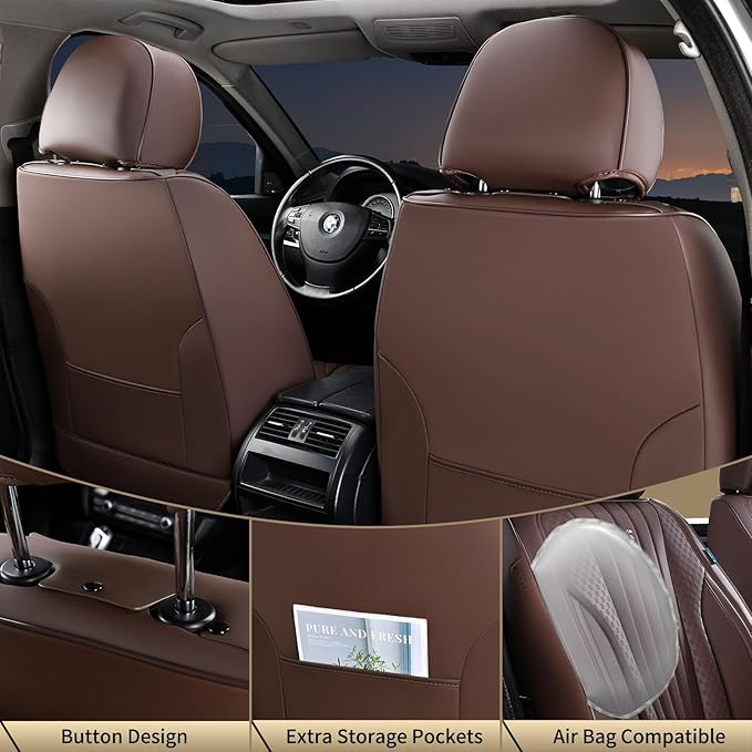 FLORICH Car Seat Covers, Premium Leatherette Car Seat Covers Front Seats, Waterproof Nappa Leather Seat Protectors, Breathable Car Seat Cushion for Most Sedans Cars SUV Trucks, Coffee