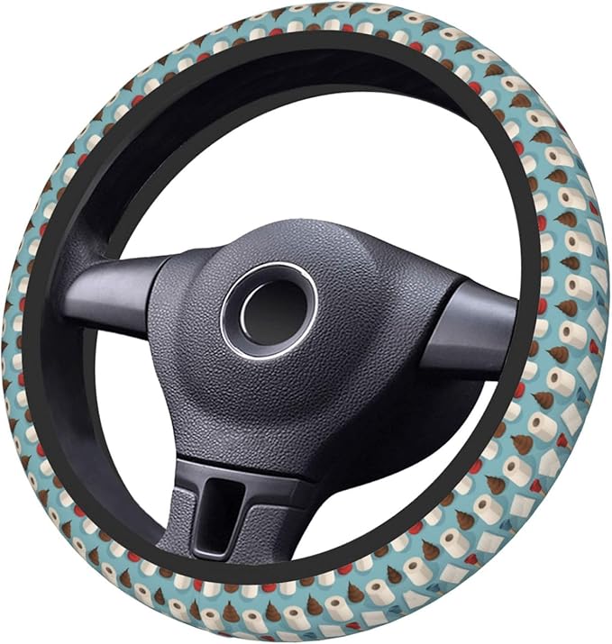 Neoprene Steering Wheel Cover Bathroom Cute Toilet Paper Poo Car Steering Wheel Cover Universal Fit for Most Cars