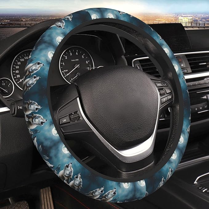 Wolves Howling?Moon Neoprene Steering Wheel Covers Women Men Car Accessories, Universal 15 Inch Fit Auto, Suvs, Truck