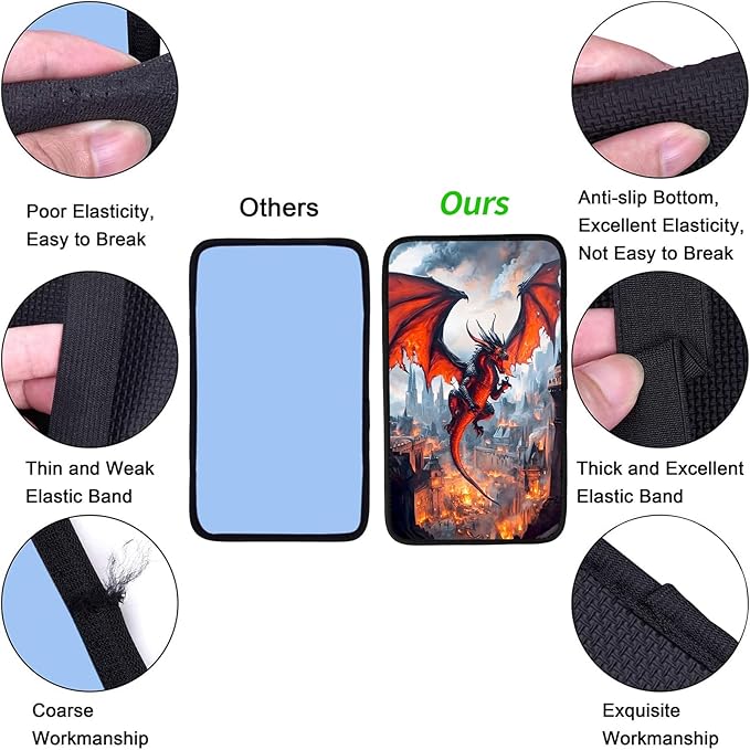 JANENFNA Car Armrest Cover Pads Universal Fashion Cute Auto Center Console Armrest Cover Pad with 2PCS Car Coasters Soft Waterproof Car Armrest Seat Protector for Women,Fire-Breaking Evil Dragon