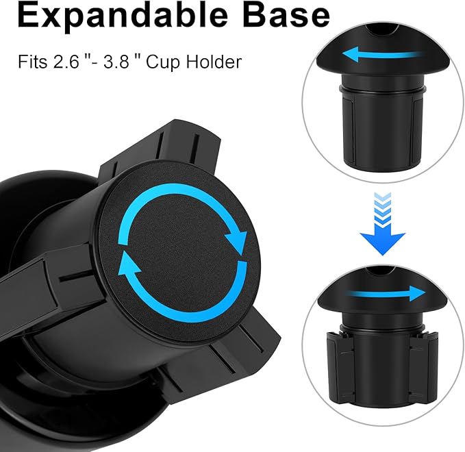Kincown Car Cup Holder Expander, Large Cup Holder Extender for Car with Adjustable Base, Water Bottle Holder Adapter Fits Yeti, Hydro Flask 24/32oz, Big Water Bottles in 3"-3.9", Black