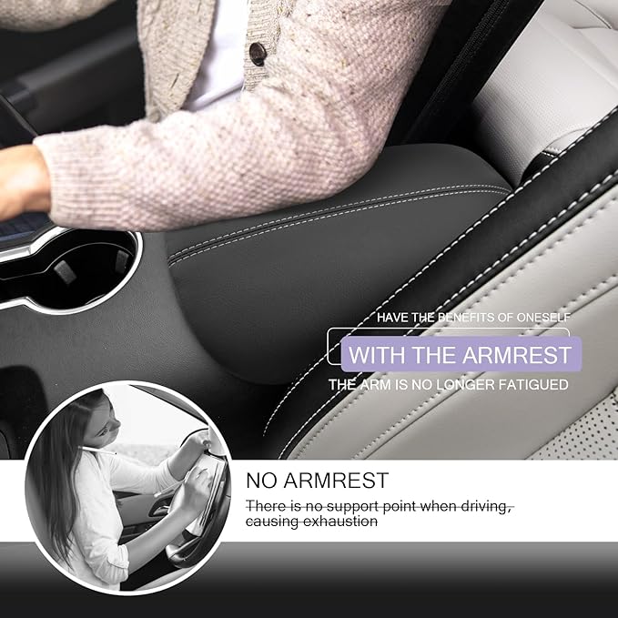 Mustang Center Console Cover Compatible with 2024 2025 Ford Mustang Accessories 2025 Mustang Armrest Cover Center Console Pad Mustang EcoBoost Premium/GT Armrest Console Cover Soft Leather,Gray Line