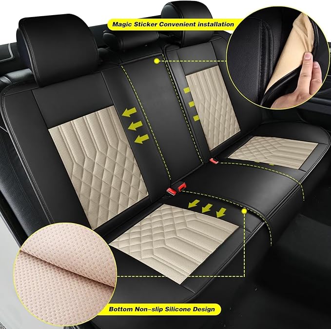 TTX Car Seat Covers Full Set Fit for Pontiac Vibe 2003-2010 Breathable Leather Seat Protector with Airbag Compatible Automotive 5 Seat Cushions Cover(Beige)