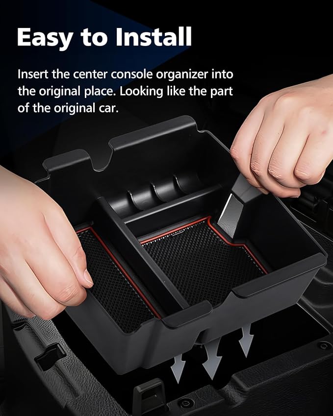 FIILINES Center Console Organizer for Jeep Wrangler JL JLU 2018-2024/ Gladiator JT 2020-2023/ 4XE 2021-2023, Center Console Tray Secondary Armrest Storage Box ABS Insert Container with Anti-Slip Mats