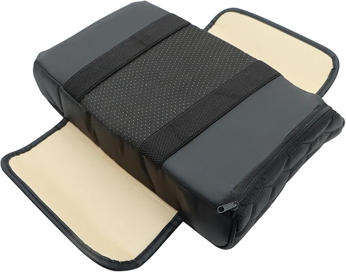 AOUTTUOA Universal Car Multifunctional Armrest Heightening Pad Microfiber Leather Black Multifunctional Car Armrest Cushion Storage Cup Holder Phone Storage Slot
