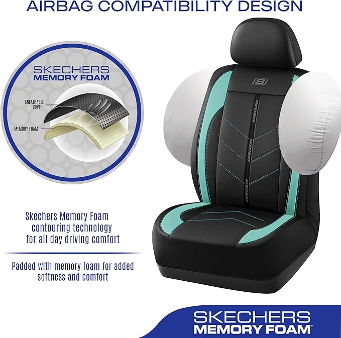 Skechers Car Seat Covers,Luxury Faux Leather Seat Covers,Waterproof Anti Slip Car Seat Protector Front Seats,Car Accessories Airbag Universal Fit for Most Cars,Vans,Trucks,SUV,Mint