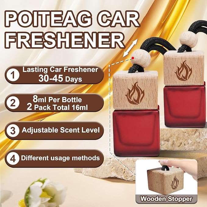 Car Air Freshener Hanging 2 Pack, Rosehip Wine Scent Car Perfume, Long Lasting Automotive Essential Oil Diffuser, Cute Car Accessories for Women Men