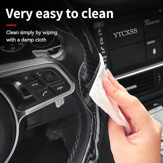 Carbon Fiber Steering Wheel Cover Black Anti Slip Car Steering Wheel Protectior Cover 2Pcs 15 Inch Universal Interior Accessories for Cars (Glossy Black)