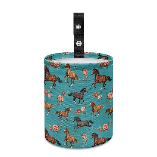 Brosoneto Horse Floral Hanging Portable Car Trash Can Waste Basket Car Accessories Interior Collapsible for Men and Women Easy to Install
