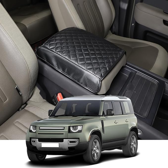 Car Center Console Pad for Land Rover Defender 2020-2023 Car Armrest Cover Leather Cushion Waterproof Auto Armrest Seat Box Protector Accessories (Carbon Fiber)