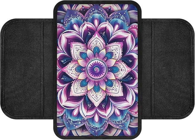 CLOHOMIN Boho Mandala Flower Car Armrest Cover Cushion Pad Decorative Accessories Purple Auto Center Console Cover Pad Universal Car Center Console Armrest Cover Fit for Most Vehicles