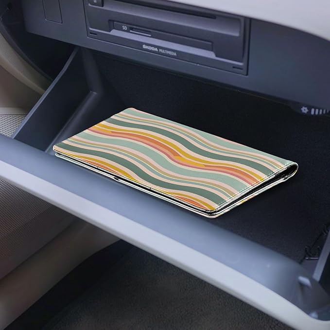 Qilmy Simple Colored Ripple Car Registration and Insurance Holder, Premium Pu Leather Vehicle Glove Box Organizer, Prefect Car Essentials Wallet for Driver License, Cards & Essential Documents776