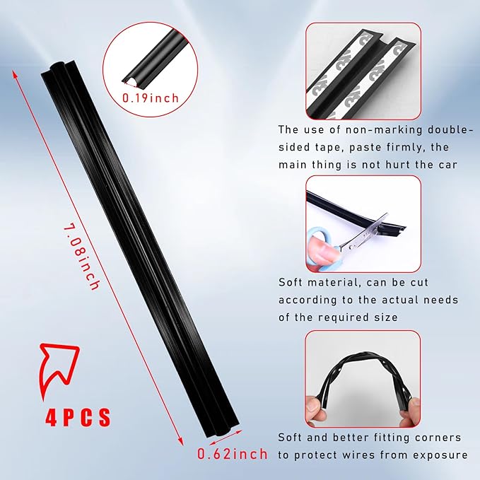 Augeny 4PCS Car Concealed Wire Sleeve, Self-Adhesive Tubing Cable Hidden Protector, Auto Split Sleeving Wire Cord Organizer, Black Soft PVC Cable Sleeve for USB, Audio & Video Line
