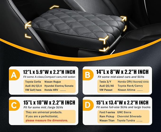 POKSRI Car Center Console Cover/pad Genuine Leather,Universal Armrest mat, Adjust driving posture Cushion,Protector box,Memory Foam,Real cowhide,Relieves shoulder/arm fatigue,boosting driving safety