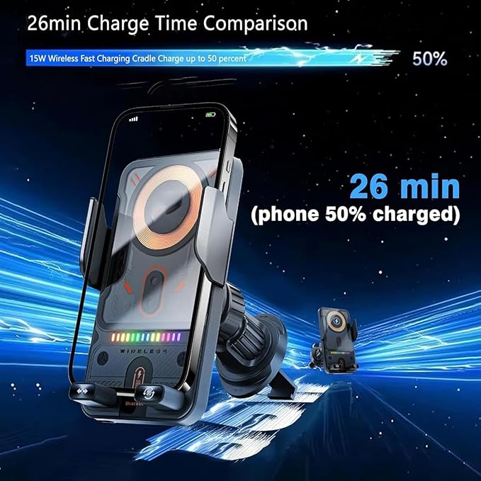 2026 New Cool Car Wireless Fast Charging Holder, Wireless Charging Rotating Car Mount,15w Universal, 360° Rotation, Smart Sensor Open, Switch Between Horizontal Vertical (Silver)