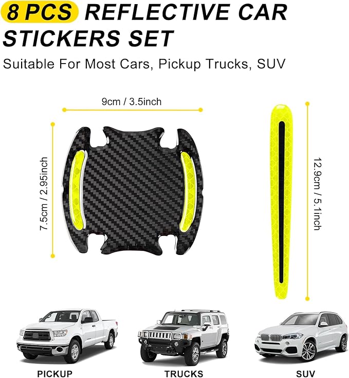 8 Pcs Reflective Door Handle Sticker, PVC Cup Protector, Universal Auto Protective Film, Anti-Scratches Stickers for Most Cars, SUV and Vans (Green)