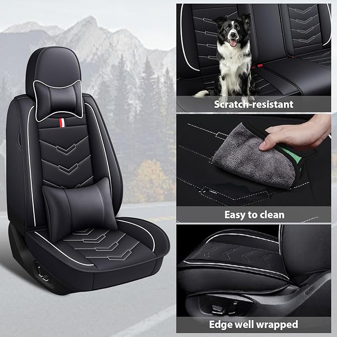 MVRVMV Luxury Car Seat Covers for Hyundai Palisade 2020-2026, Nappa Leather Auto Seat Cover with 2 Neck Pillows and 2 Lumbar Supports (5 Seat Luxury, Black-White)
