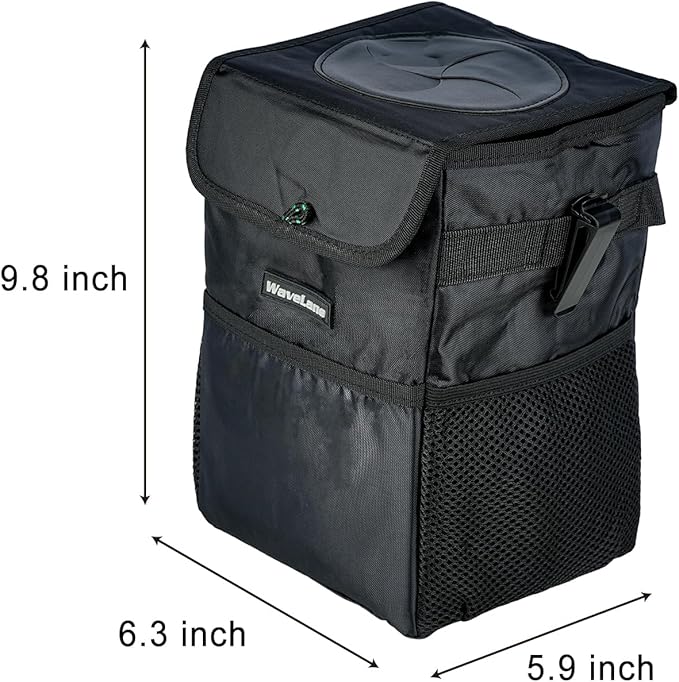 Car Trash Can with Lid - Car Trash Bag Hanging Waterproof with Storage Pockets, Collapsible and Portable Multipurpose Trash Bin for Back/Front Seat/Console, 1.85 Gallons, Black