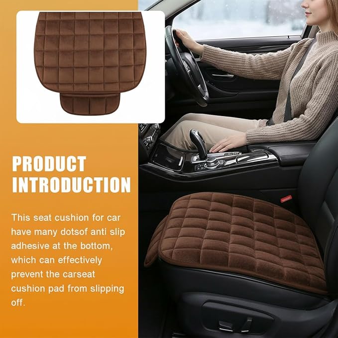 YoRise Car Seat Cushion, Soft Plush Auto Seat Pad with Storage Pocket, Car Driver Seats Protector Cover with Non-Slip Rubber Bottom, Winter Vehicle Accessory for SUV, Truck, Home, Office (Coffee)