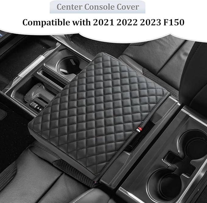 JDMCAR Armrest Cover Compatible with 2021 - 2025 2026 Ford F150 PU Leather Car Interior Accessories, Customized Anti-Scratch Leather Armrest Lid Protector Pad (Work Surface Console Only)