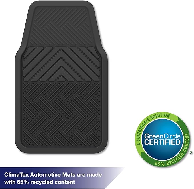 ClimaTex Heavy Duty Car, Truck, Van, and SUV Automotive Floor Mat for Floor Protection, Weatherproof Deep Channel No-Slip Front and Back Seat Liner Mats, 3 Piece Set, Black