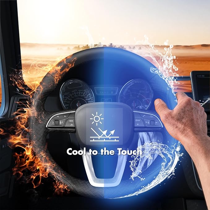 MEWANT Hand Stitch Steering Wheel Cover for Audi A3 S3 2022 A4 Allroad 2017-2021 A4 A5 RS5 S4 S5 2021-2022 Q3 Q8 2019-2022 Q5 SQ5 2018-2022 Q7 2017-2022 Black Embossed Faux Leather Interior Accessory