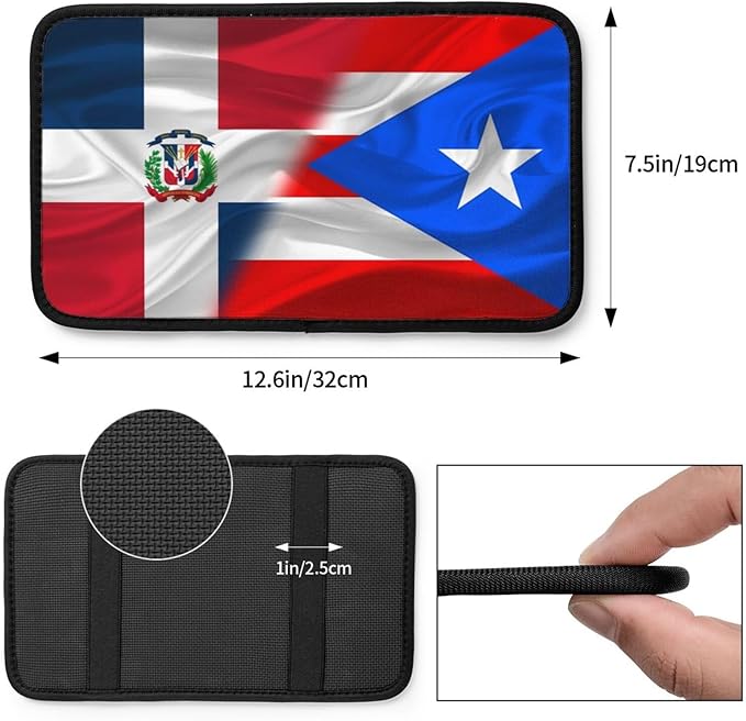 Auto Center Console Pad Puerto Rico Porto Rico Puerto Rican and Dominican Republic Flag Wavy Car Armrest Cover Armrest Seat Handrail Box Cover Cushion Universal Decoration Protector Accessories