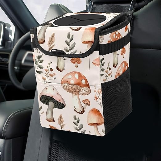GVGHIDZ Car Trash Can – Multi-Purpose, Lightweight and Portable with Durable Water-Resistant Coating, No Installation Required, Practical and Ample Capacity, Variety of Colors.Mushroom