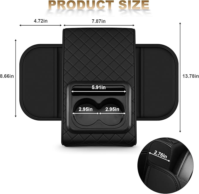 YORKNEIC Upgraded Car Center Console Cover with Cup Holder 2 Storage Bags - Faux Leather Arm Rest Cover Fit for Ford Escape,Middle Console Cover Multi-Functional Car armrest Cushion(Black)