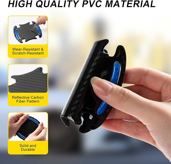 8 Pcs Reflective Door Handle Stickers, PVC Car Door Cup Protectors, Universal Auto Door Handle Protective Film, Anti-Scratches Stickers for Most Cars, SUV and Vans (Blue)