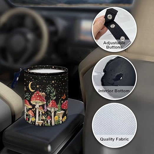 Brosoneto Mushroom Starry Sky Collapsible Floral Trash Can - Accessories for Cars, Camping & Family Gatherings, Easy to Clean