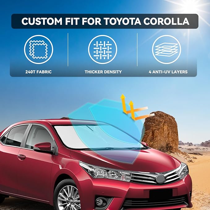for Toyota Corolla 2009-2013 Windshield Sun Shade - 4 Layers Car Sunshades for Front Windows Shade Cover Custom Fit Corolla Sun Visor 240T Retractable Shade Blocks UV Rays Car Accessories