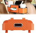 Car Organizer With Tissue Holder, Car Organizer & Storage Box, 5-in-1 Car Organizer Back of Seat, 2 Deep Cup Holders, Tissue Box Holder, Phone & Bag Hooks Zoning Storage (Orange-B)