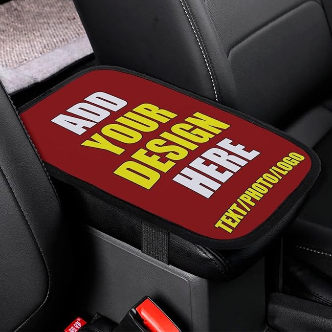 Personalized Auto Center Console Armrest Cover Custom Custom Photo Text Logo Universal Fit Soft Comfort Center Console Armrest Cushion for Car Seat Handrail Box, Dark Red
