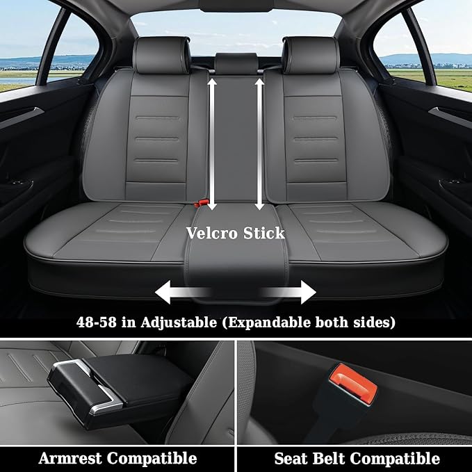 Coverado Car Seat Covers Full Set, Seat Covers for Cars, Car Seat Cover, Car Seat Protector Waterproof, Leather Car Seat Cushion, Universal Car Interior Covers Seat Protectors for Most Cars Gray