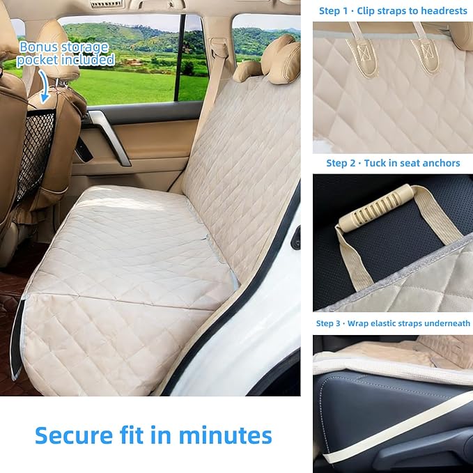 Bark Lover Dog Car Seat Cover for Back Seat Waterproof Backseat Protector, Nonslip Rear Seat Cover for Kids,Universal Size Fits Cars Trucks SUVs (Beige)
