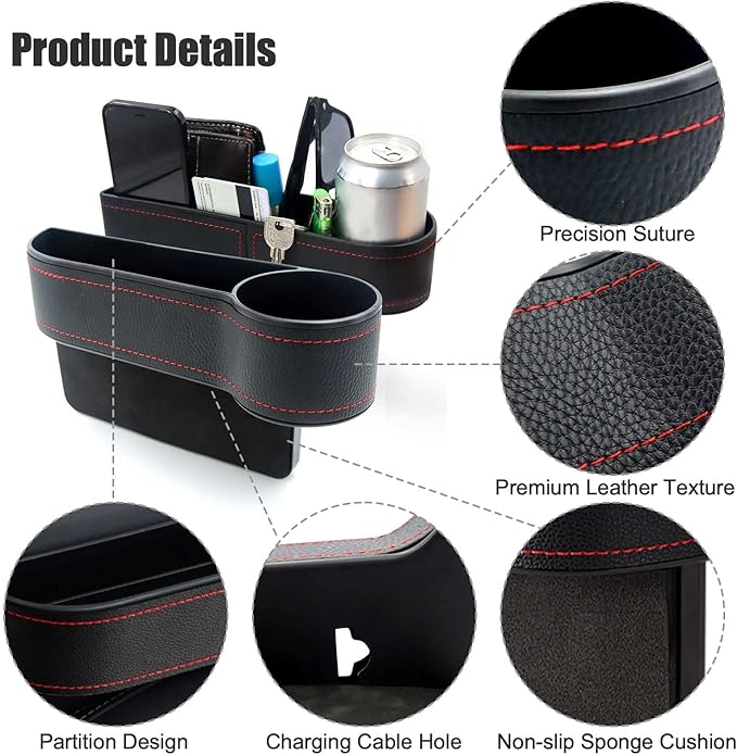 Gihunk 2 Pcs Car Seat Gap Filler - Leather Car Seat Crevice Storage Box with Adhesive Foam Pads, Car Gap Filler Organizer for Front Seat Gap Filler Between Car Seat and Console, Universal Fit