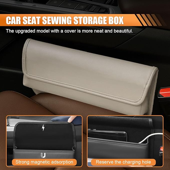 Car Seat Gap Filler Organizer, Leather Waterproof Auto Front Seat Storage Box, Portable Car Seat Side Pocket Organizer, Vehicle Interior Storage Accessory for Phone Glasse Key Card (Grey)